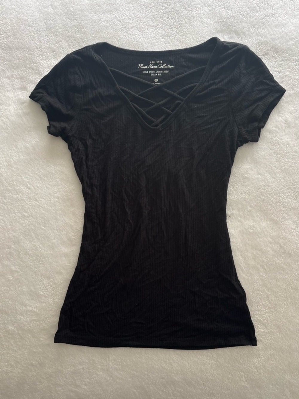 Hollister Y2K Black Crisscross V-Neck Ribbed Tee